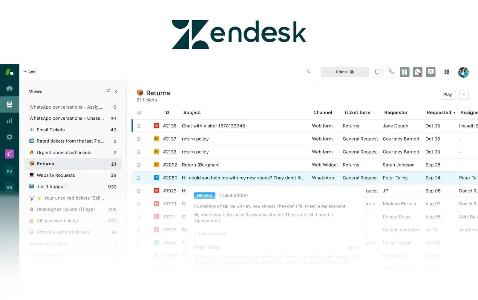 [Exemplo da interface do Zendesk