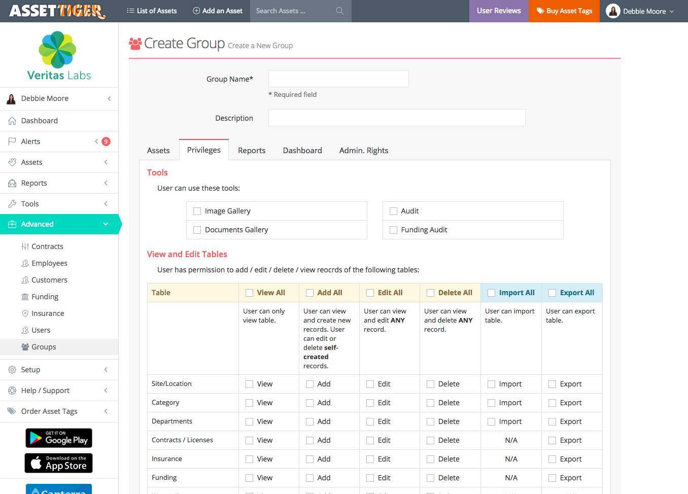 Asset Tiger interface for IT asset tracking.