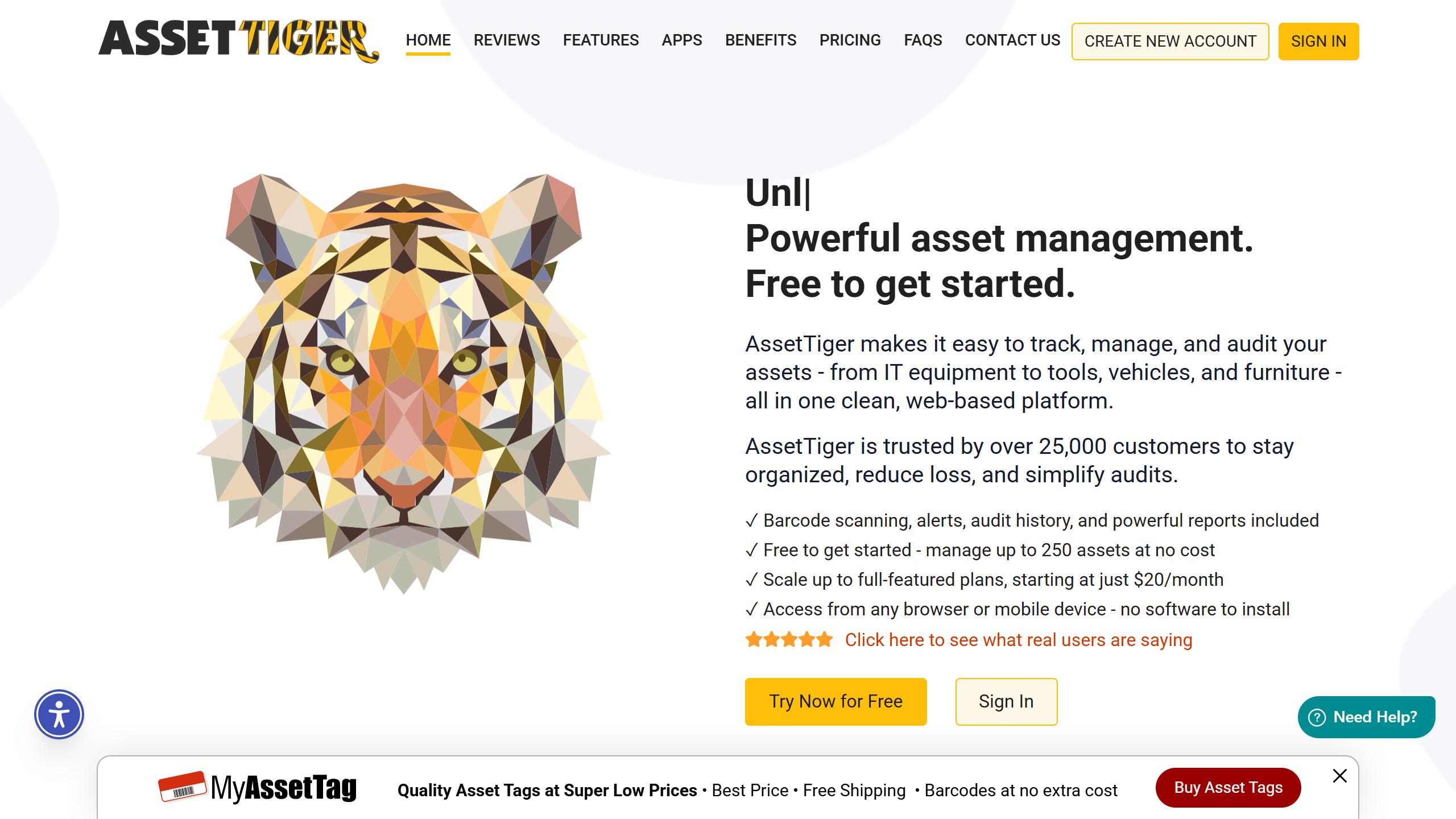 Screenshot of AssetTiger's website.