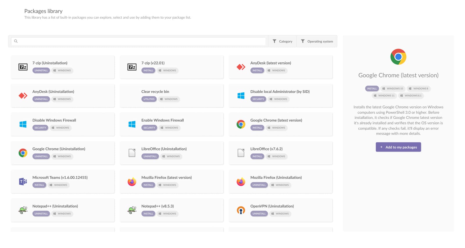 InvGate Insight Built-in packages