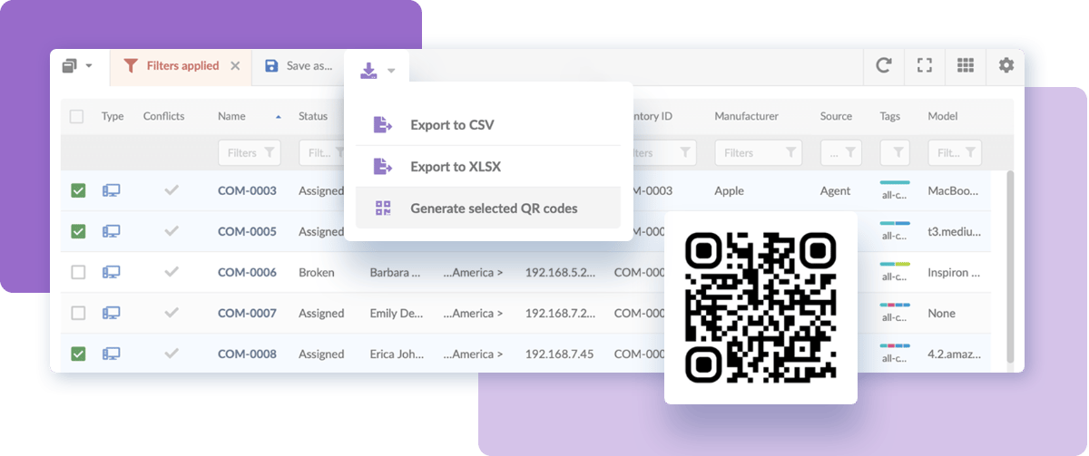 QR code generation and mobile scanning with InvGate Asset Management.