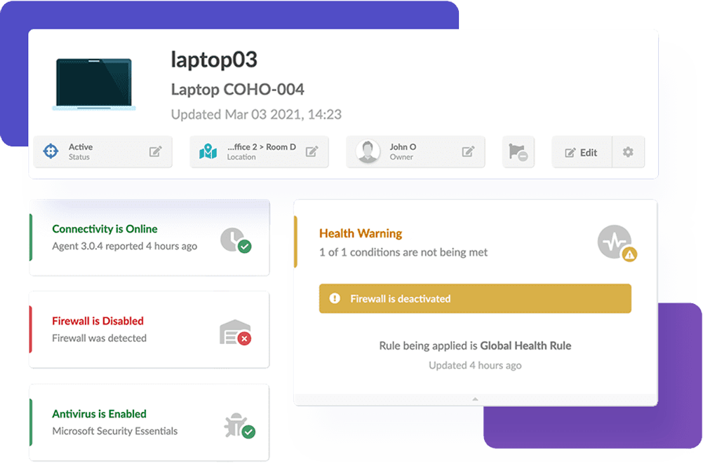InvGate Asset Management - Health rules and firewall.
