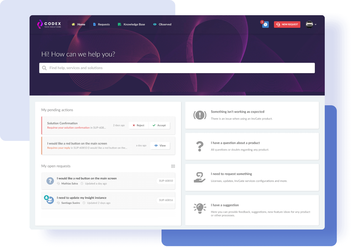 Portal de autoservicio de InvGate Service Management.
