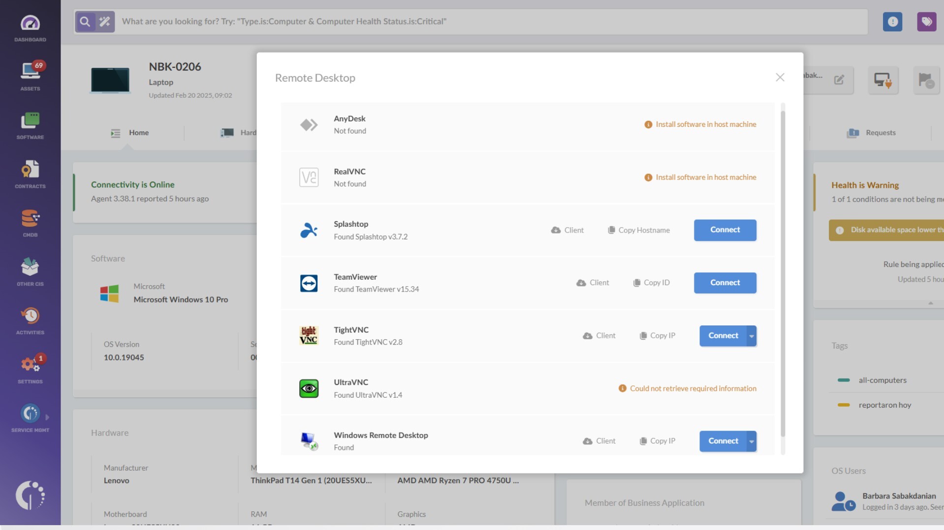 InvGate Asset Management Slapshot integration