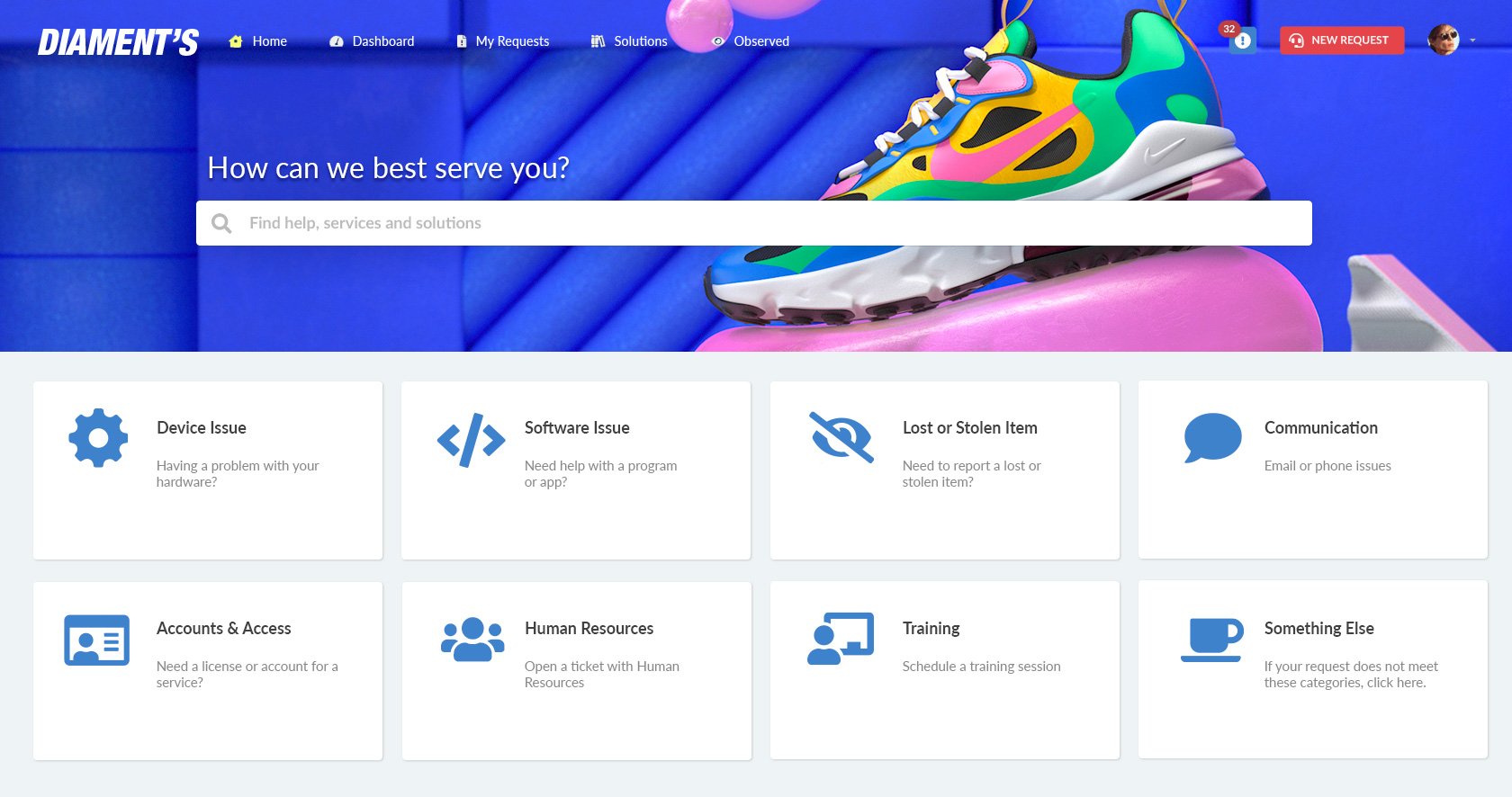 Service portal examples: Self-service portal for a retailer.