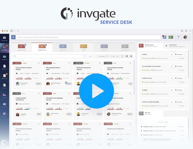 InvGate Service Management is an on-premise and cloud-based service desk software that offers a complete set of ITIL-aligned features to help you streamline your ITSM processes.