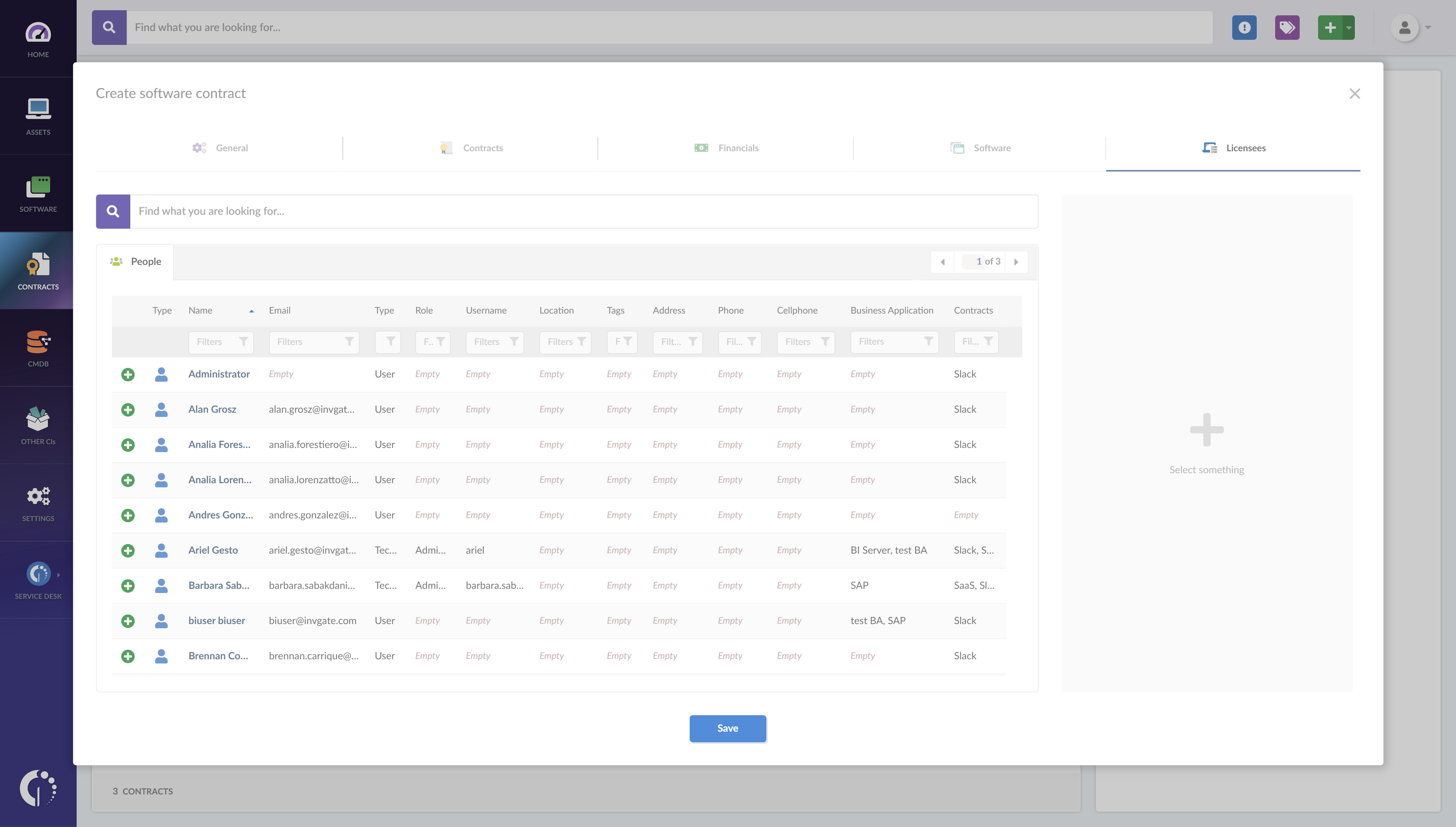 If you specify the number of licenses in the contract, the “Licensee information” tab will be enabled to indicate which assets should be linked to said licenses.