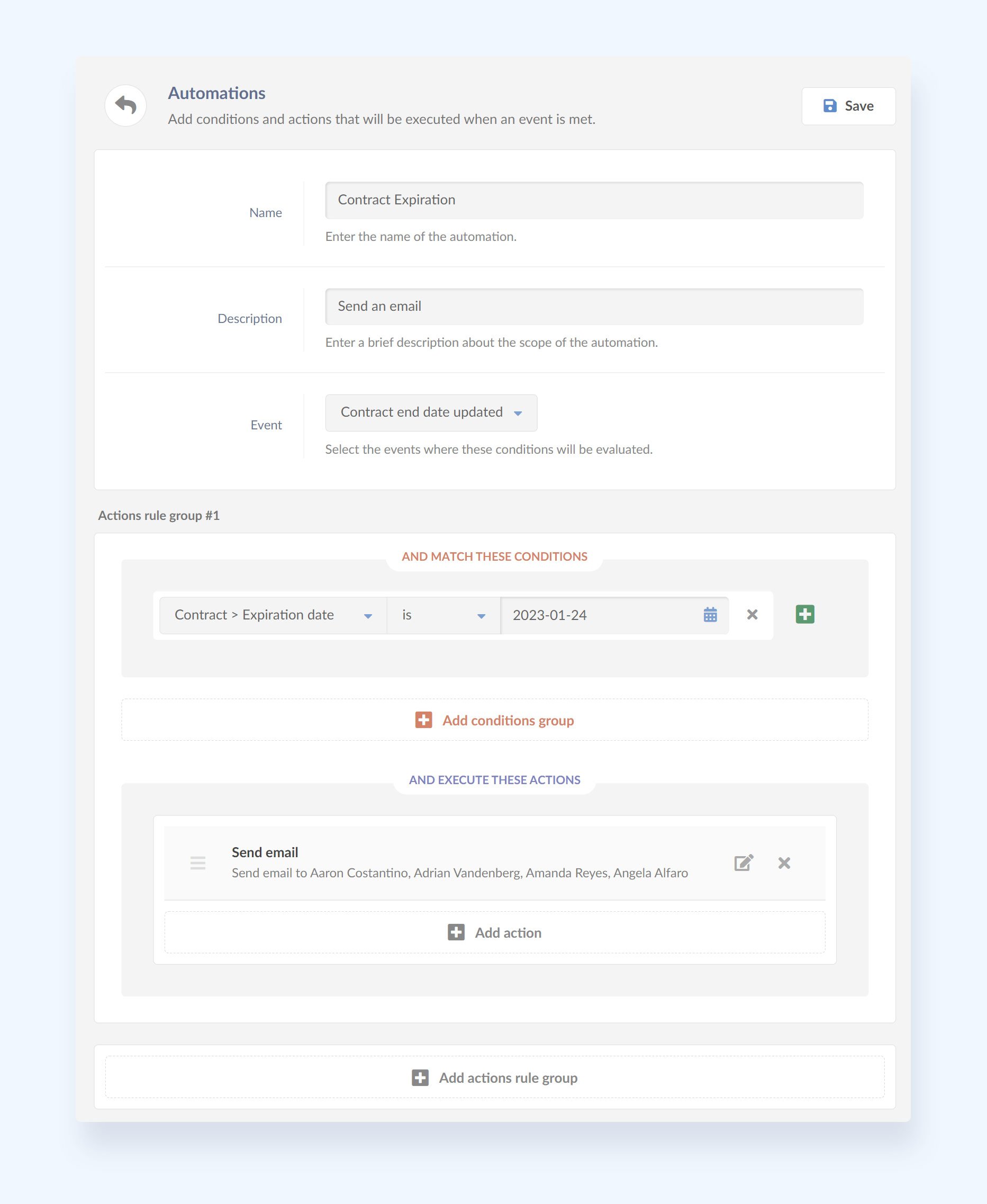 Automation setup in InvGate Service Desk to create contract expiry alerts and notifications.