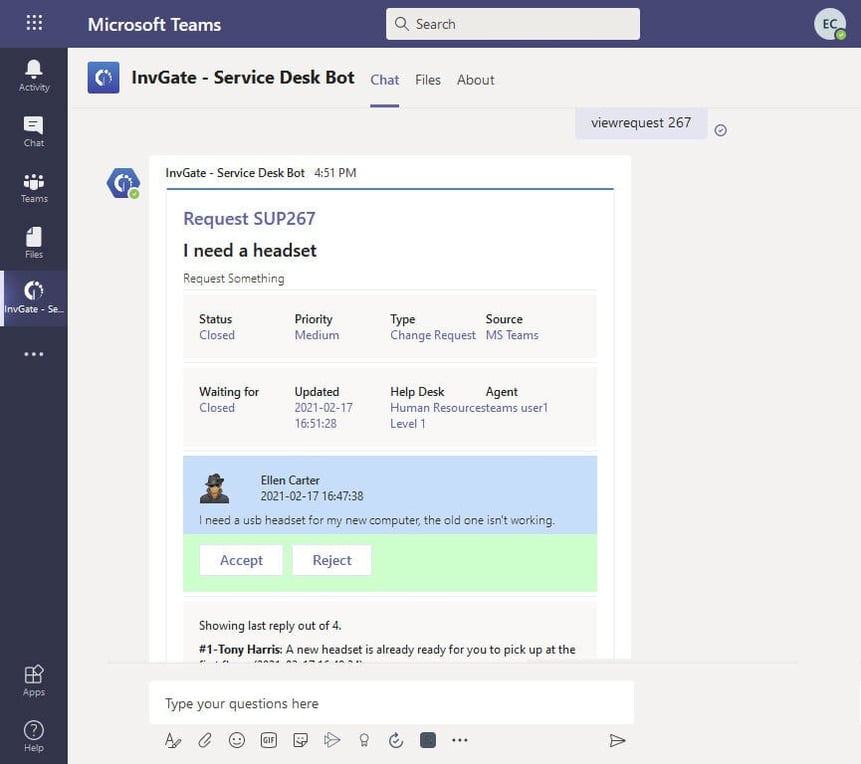 Microsoft Teams Service Desk bot