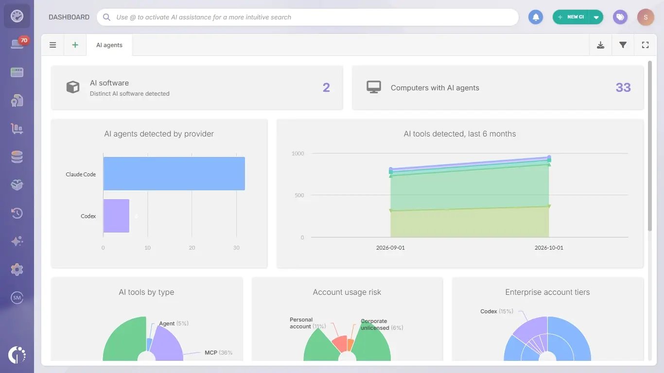 AI agents dashboard in InvGate Asset Management.