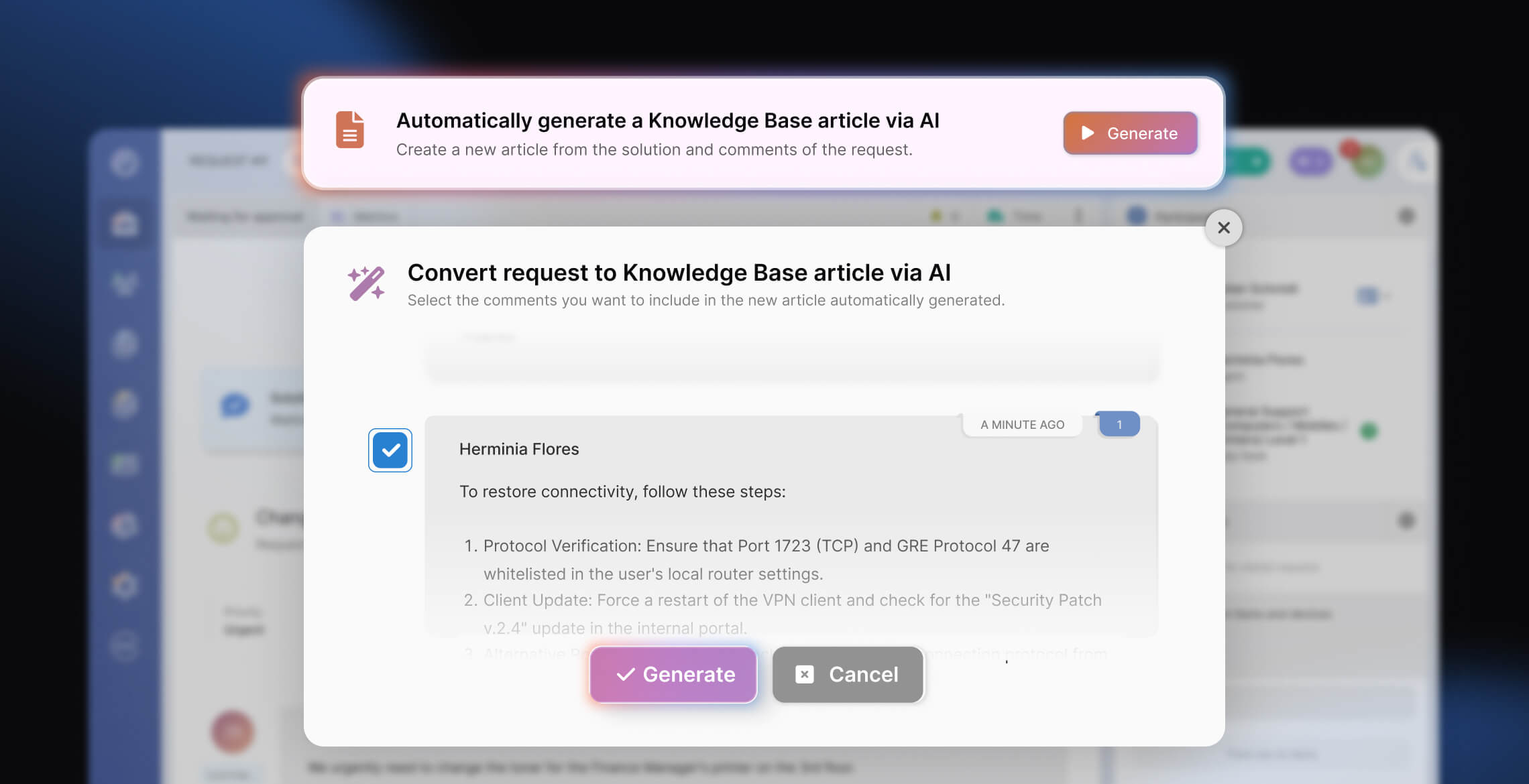 Example of the second layer of AI adoption in ITSM within InvGate Service Management.
