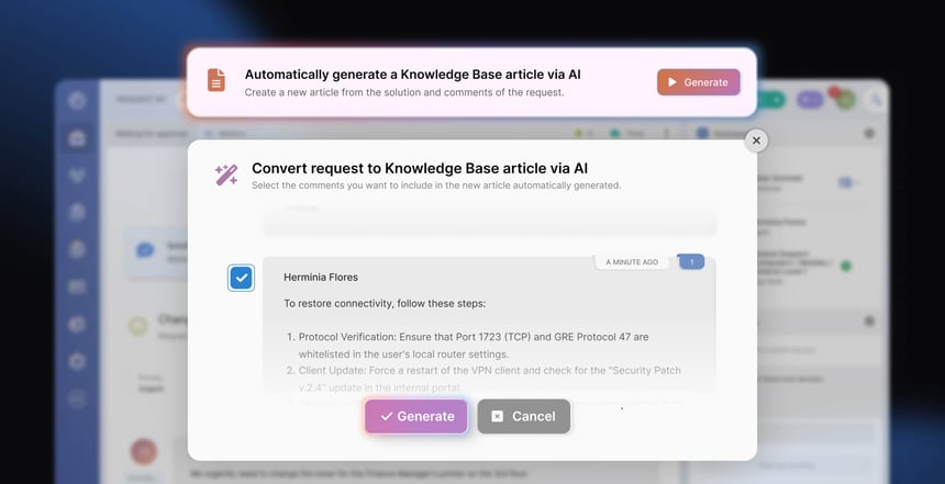 Example of the second layer of AI adoption in ITSM within InvGate Service Management.