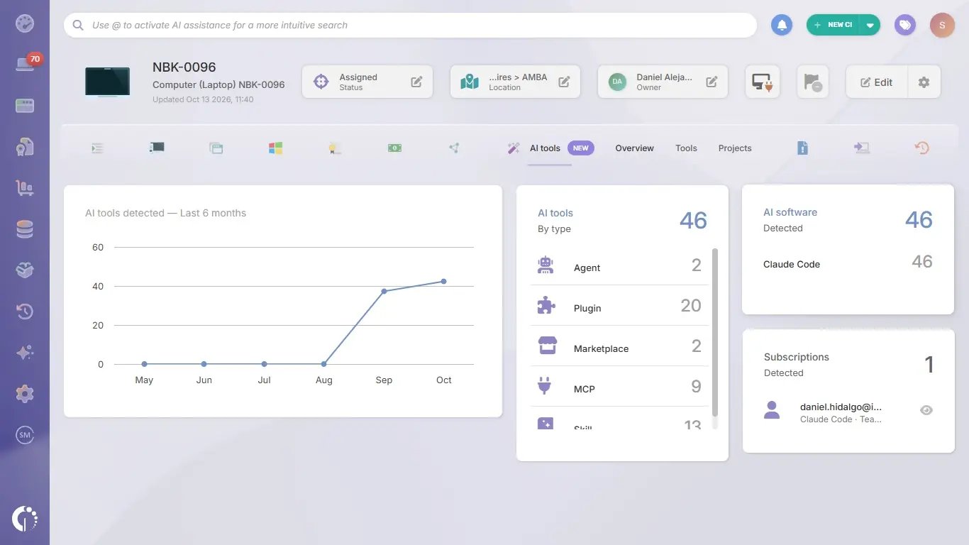 AI tools profile in InvGate Asset Management. 
