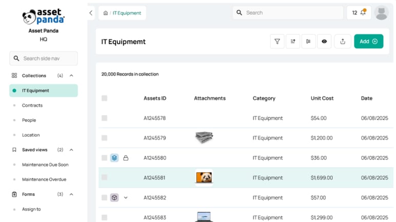 Example of Asset Panda's interface.