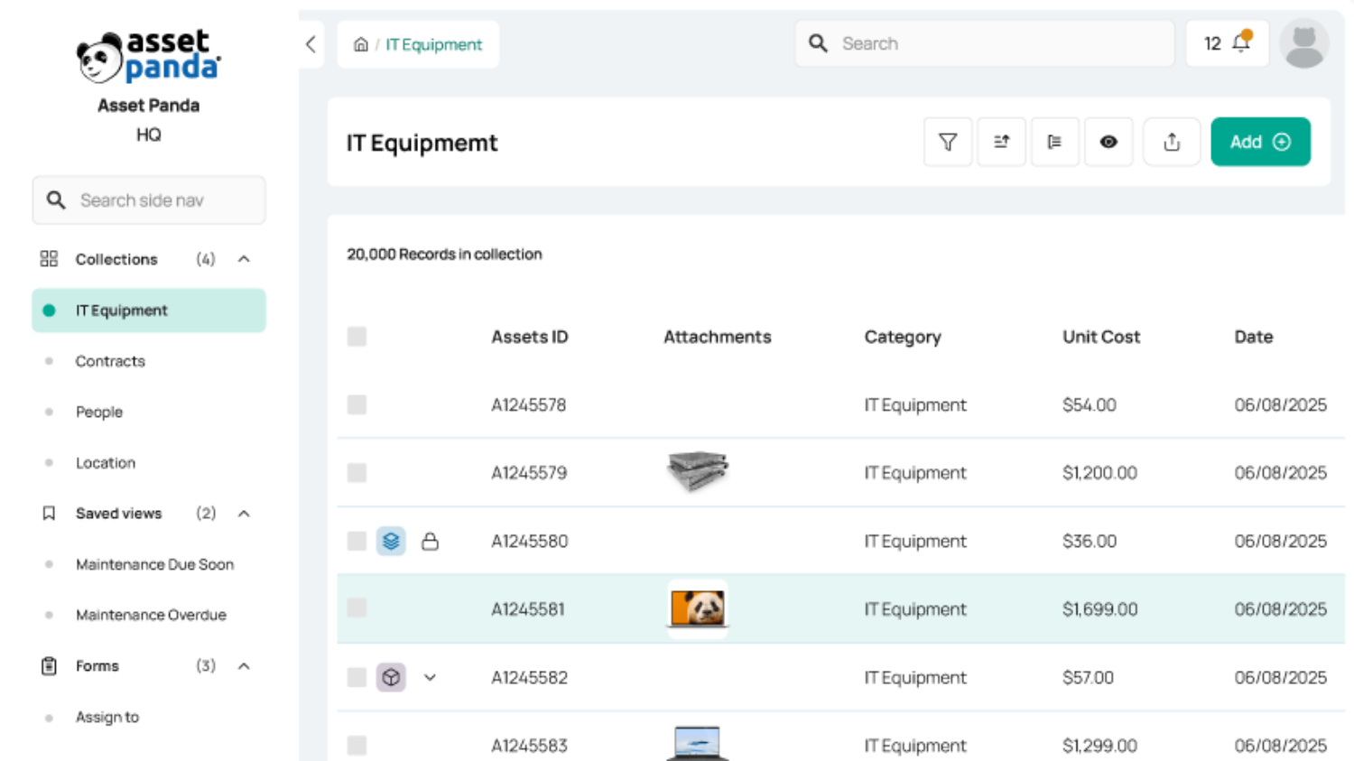 Example of Asset Panda's interface.