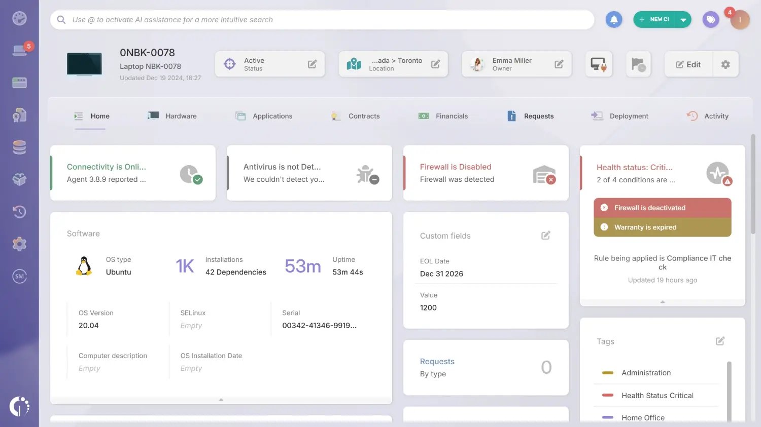 Creating custom fields in InvGate Asset Management.