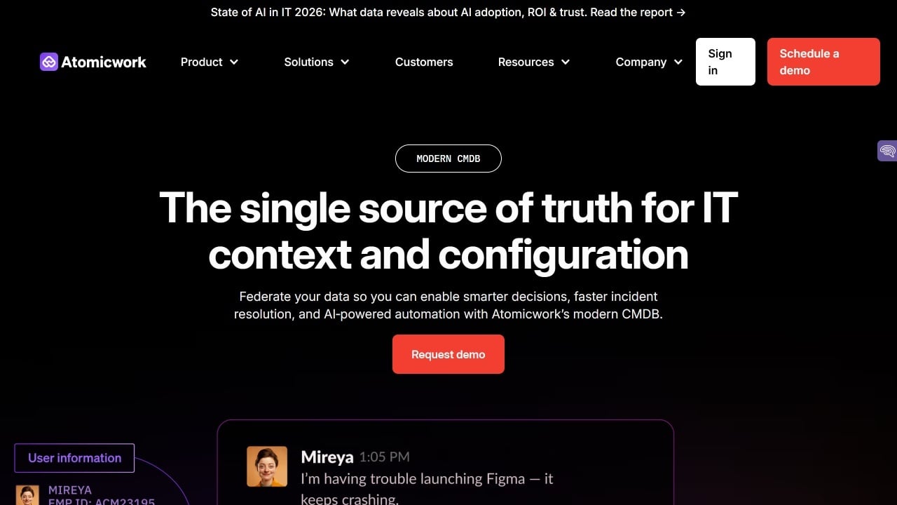 Screenshot of the Atomicwork product website.