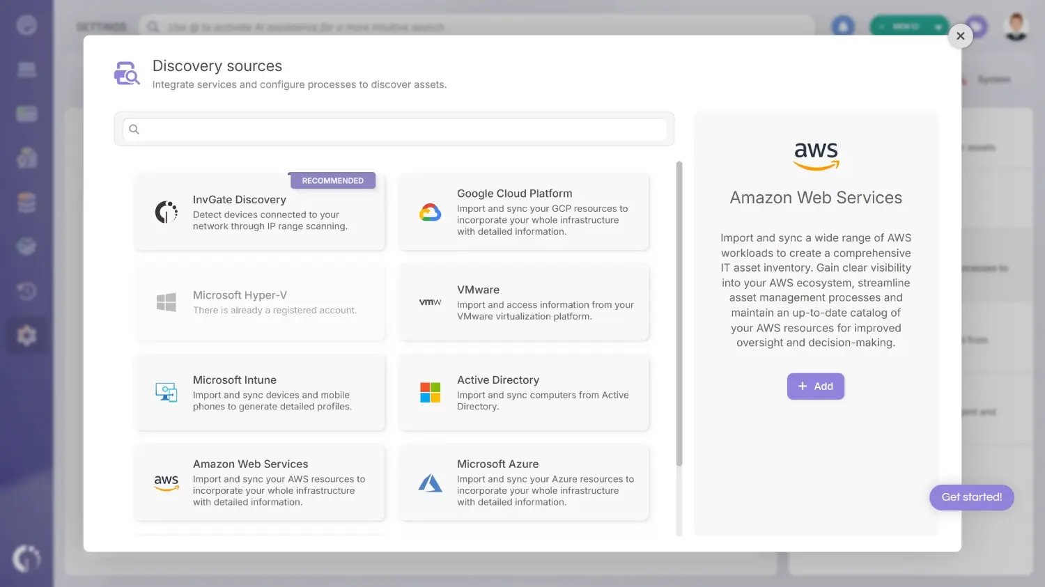 AWS integration in InvGate Asset Management.