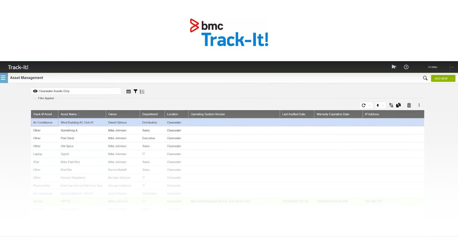 Example of BMC Track-IT!'s interface.