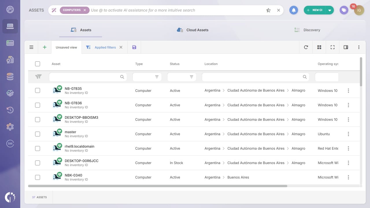 Centralized IT asset inventory in InvGate Asset Management. 