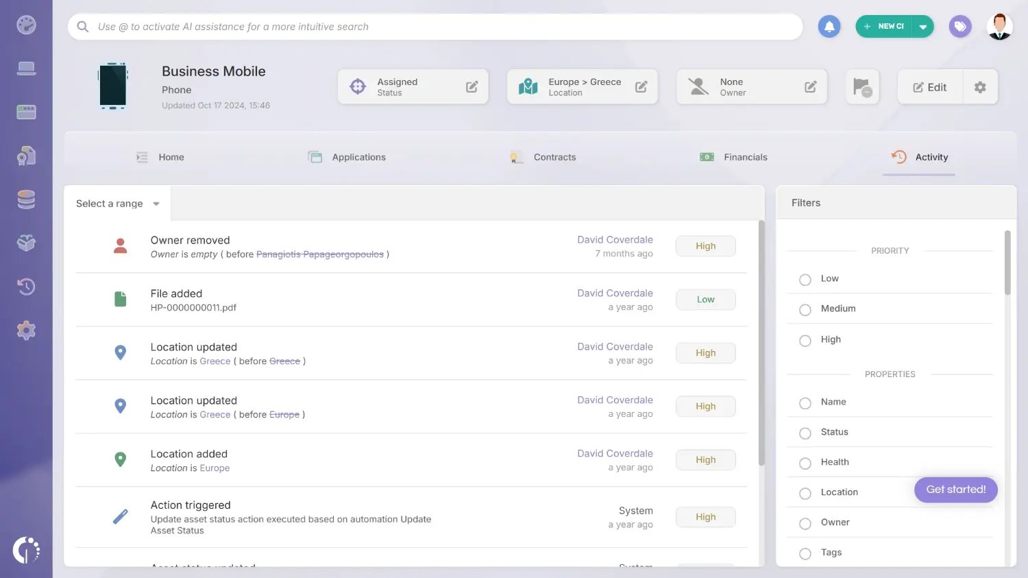 Chain of custody in InvGate Asset Management.