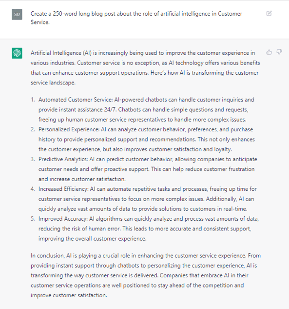 Uses of ChatGPT for Customer Service: content generation for customers and prospects.