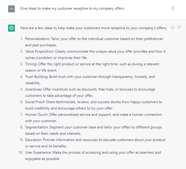 Uses of ChatGPT for Customer Service: engagement with the company offers.