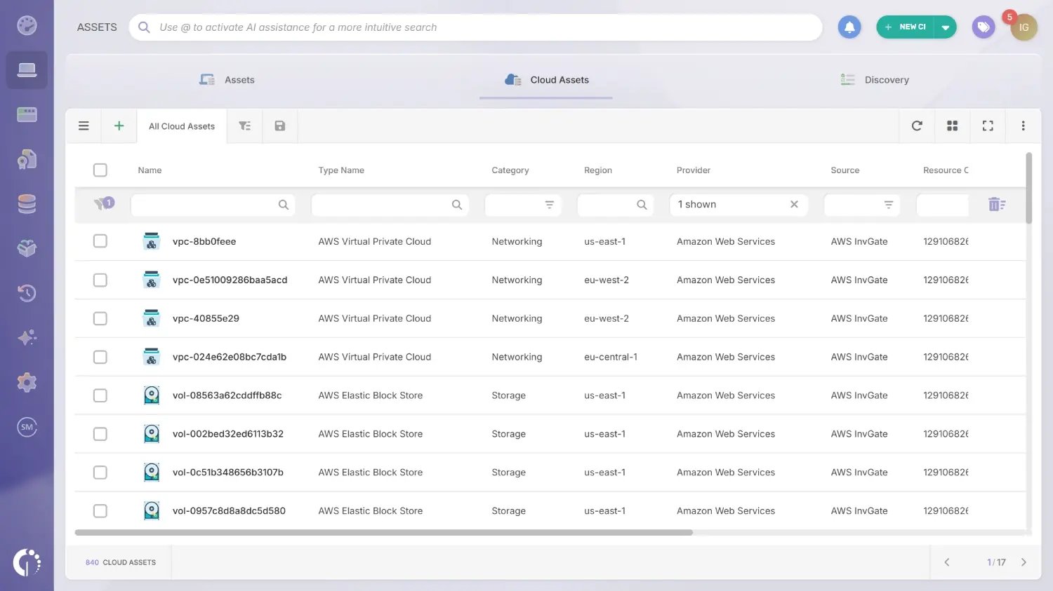Cloud assets in InvGate Asset Management.