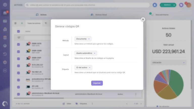 Ejemplo de la creación de códigos QR en InvGate Asset Management.