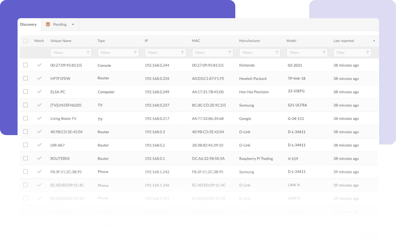 InvGate Insight's Network Discovery scans your network and provides you with a list of all the items connected to it.