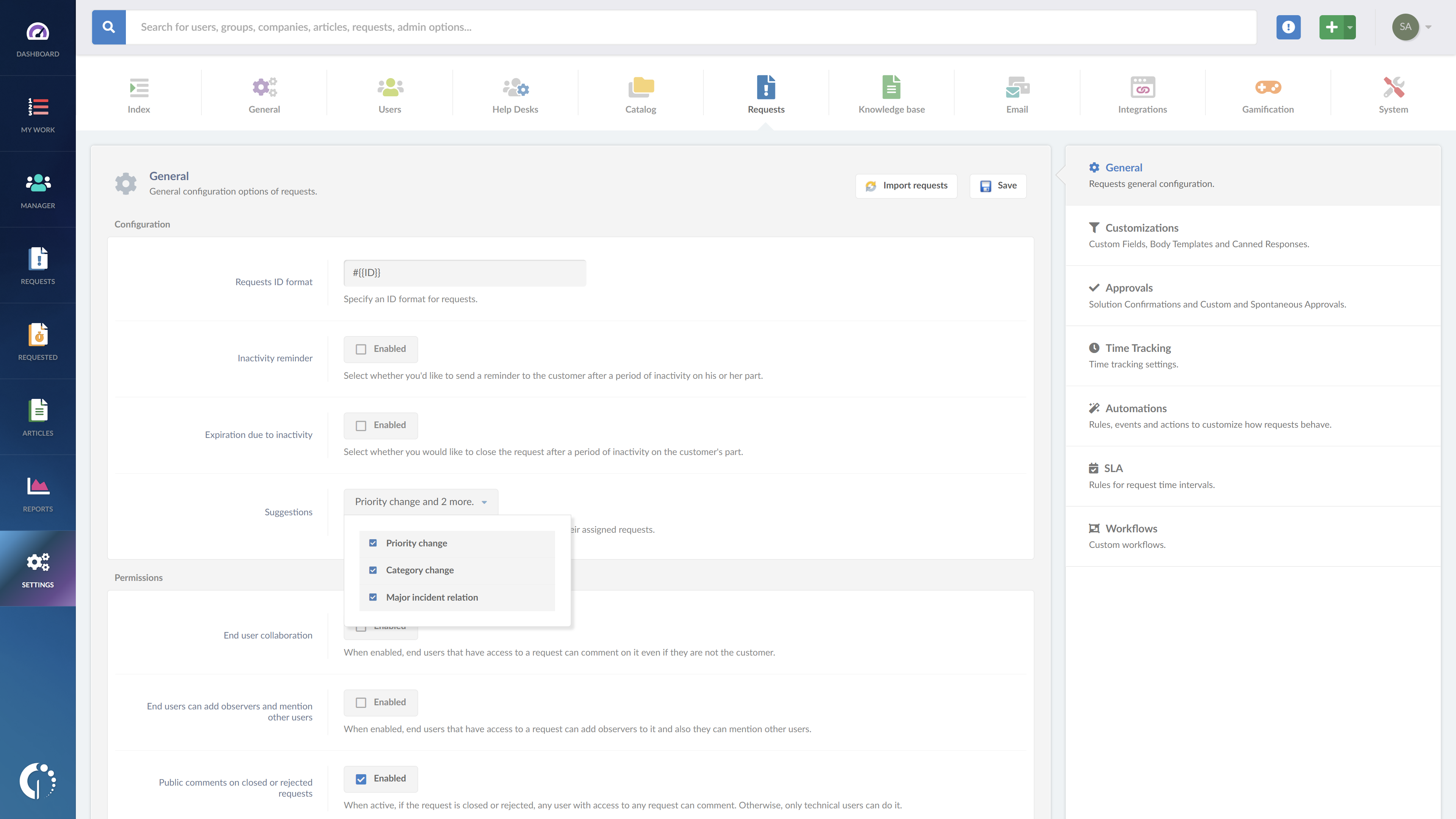 Once you configure the predictive suggestions in InvGate Service Desk, Once you configured the suggestions, you’ll find the Suggestion box in the right column of the Request view. 