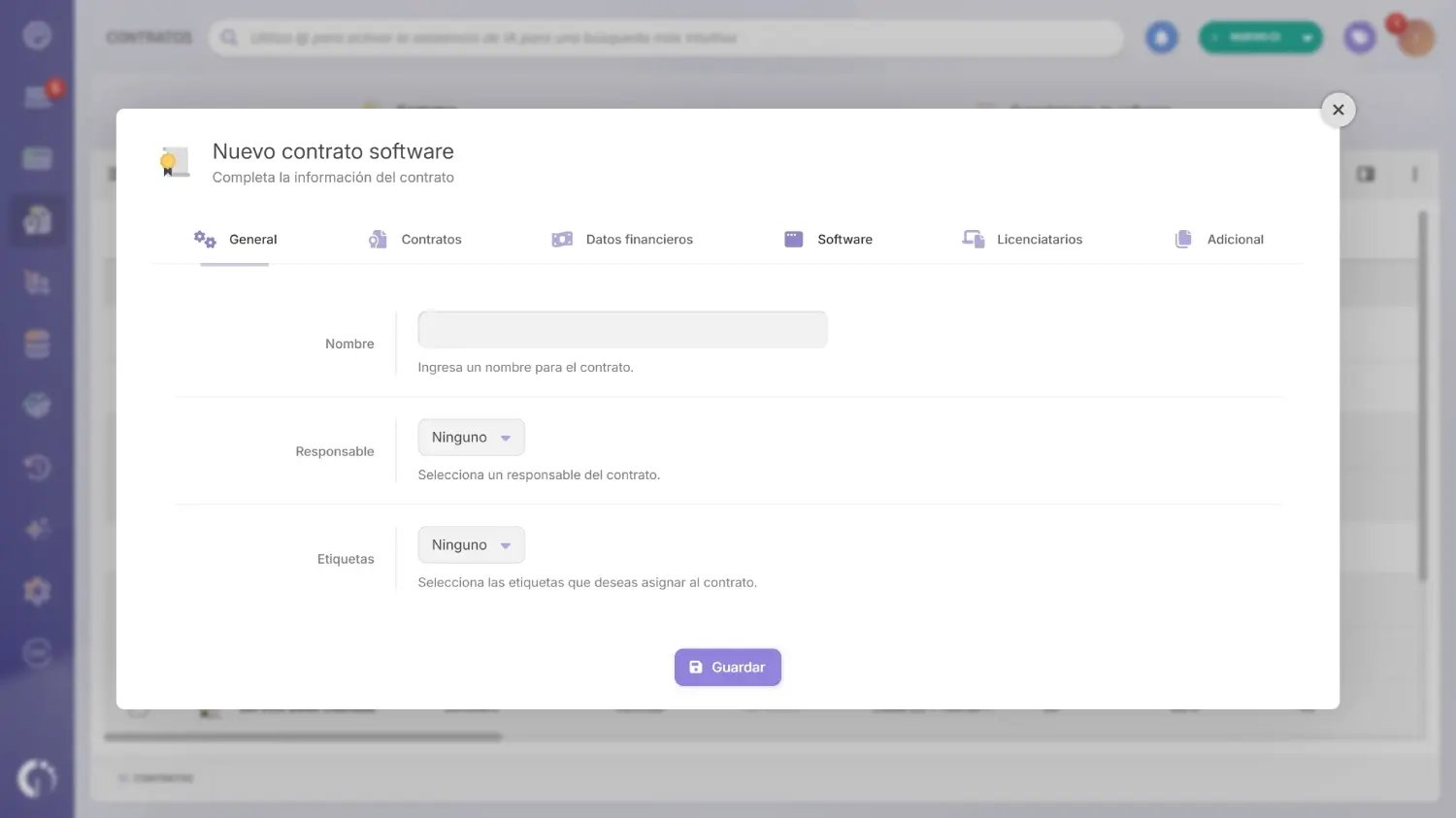 Crear contratos de software en InvGate Asset Management.