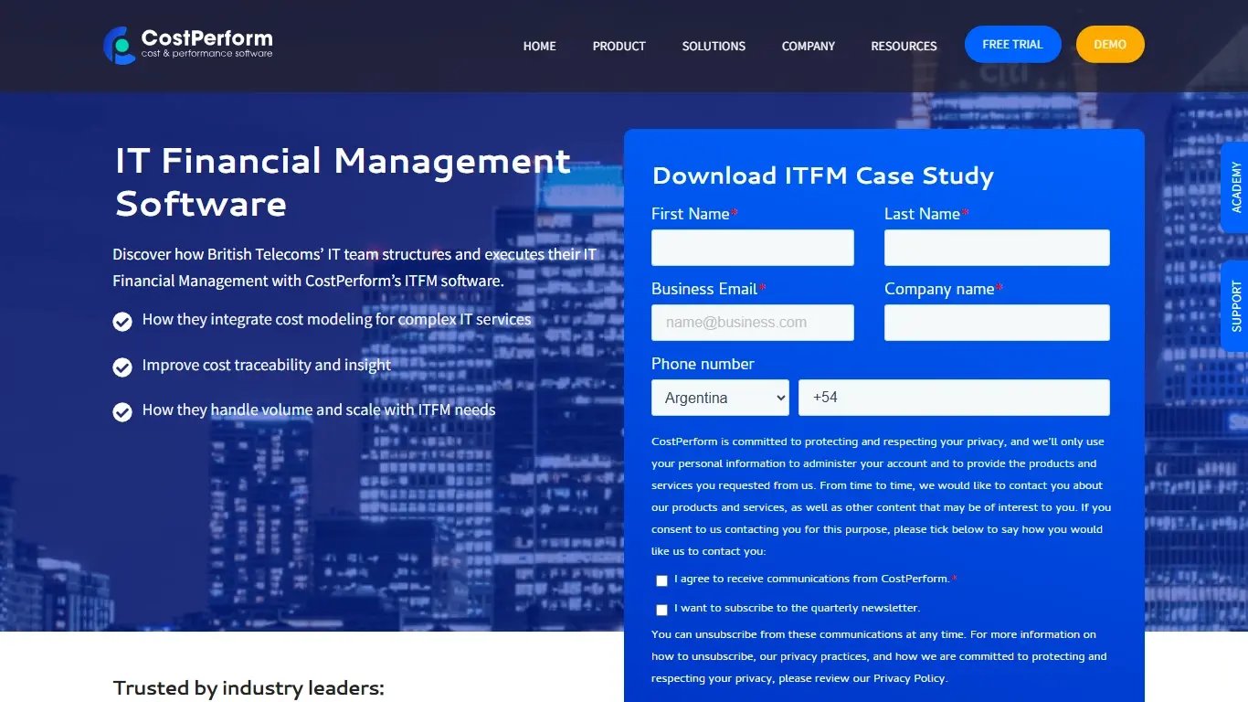 CostPerform ITFM software website.