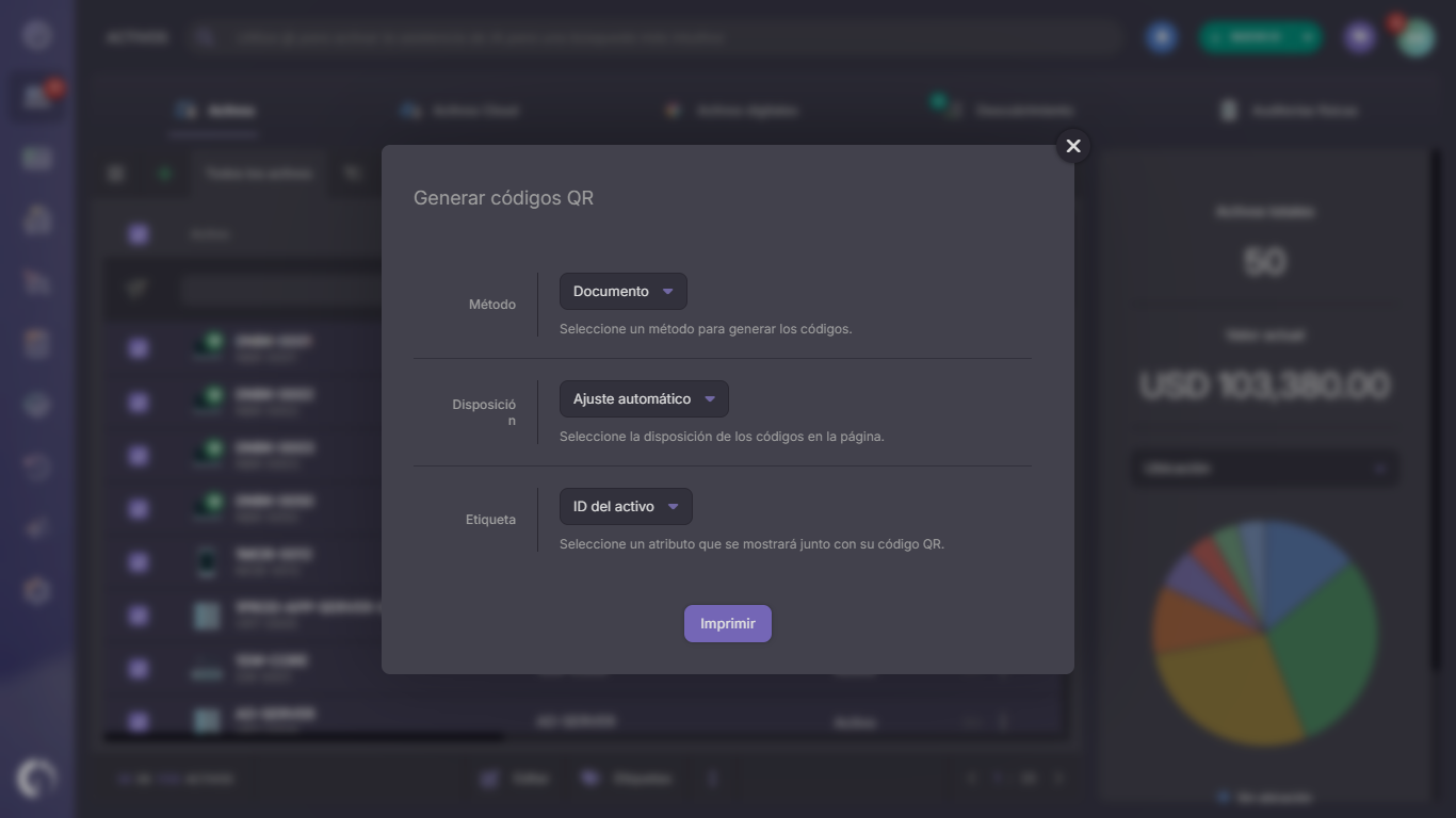 Creación de códigos QR en InvGate Asset Management. 
