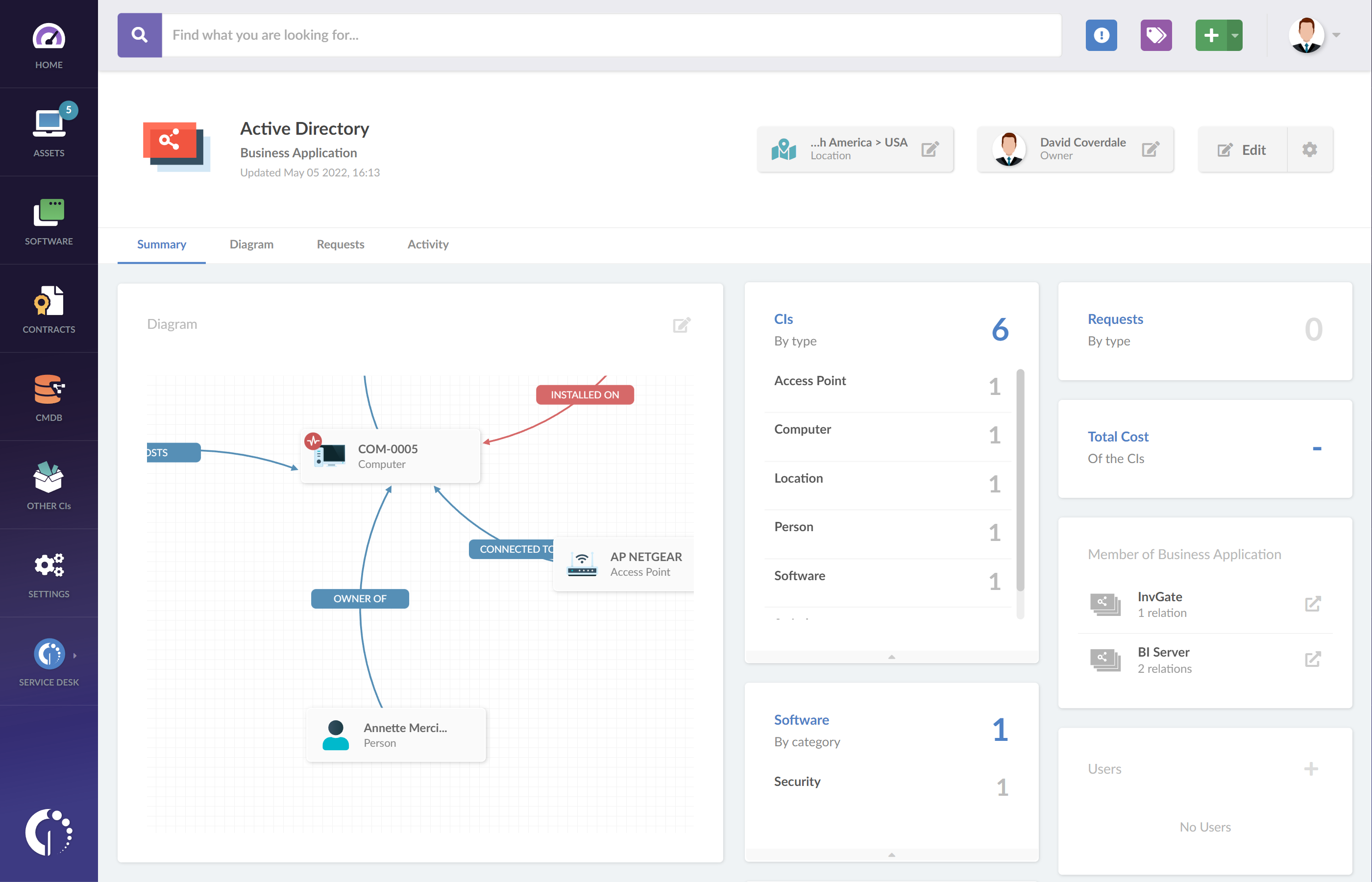 CMDB elements within InvGate Insight