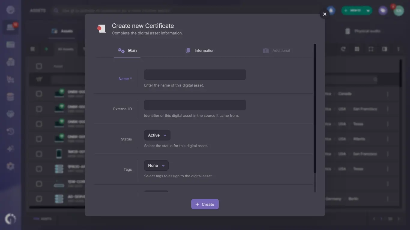 Creating a certificate in InvGate Asset Management