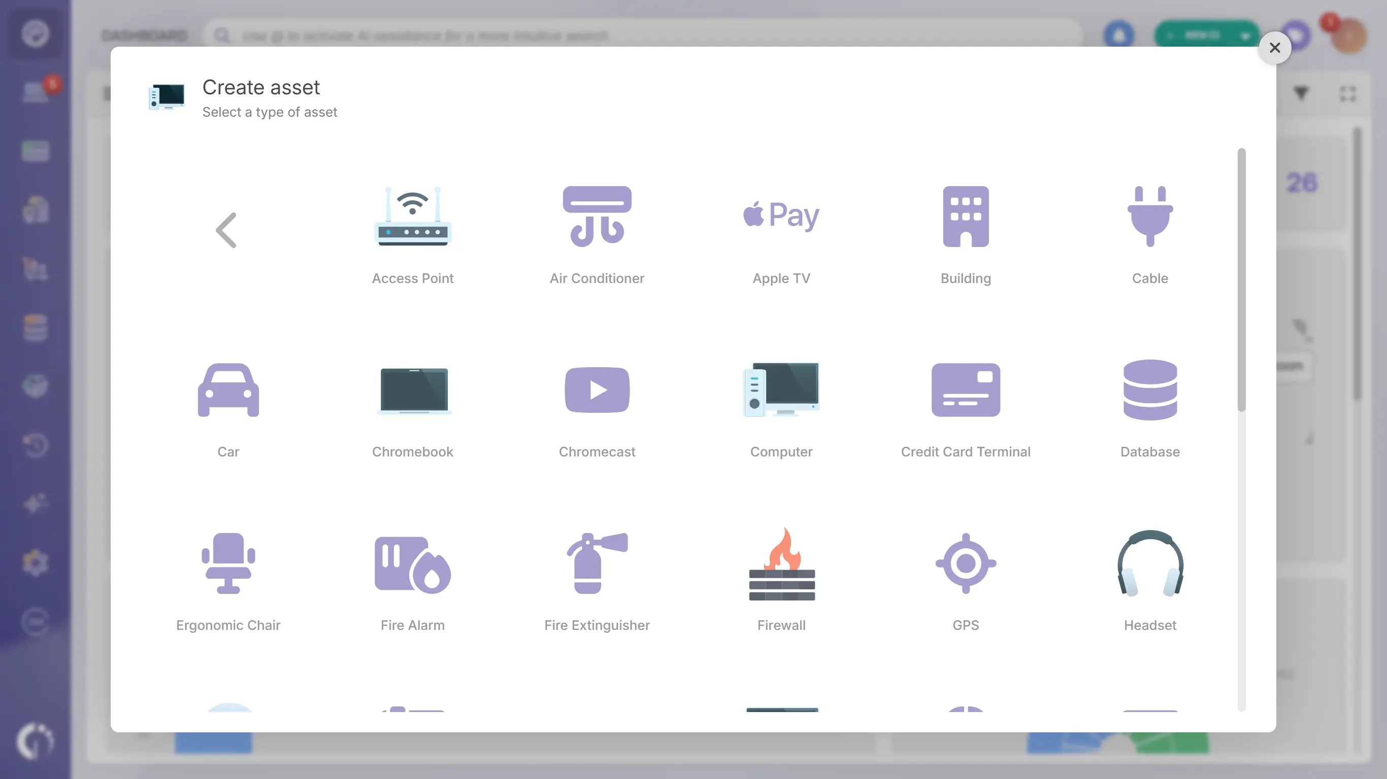Creating an asset in Invgate Asset Management.