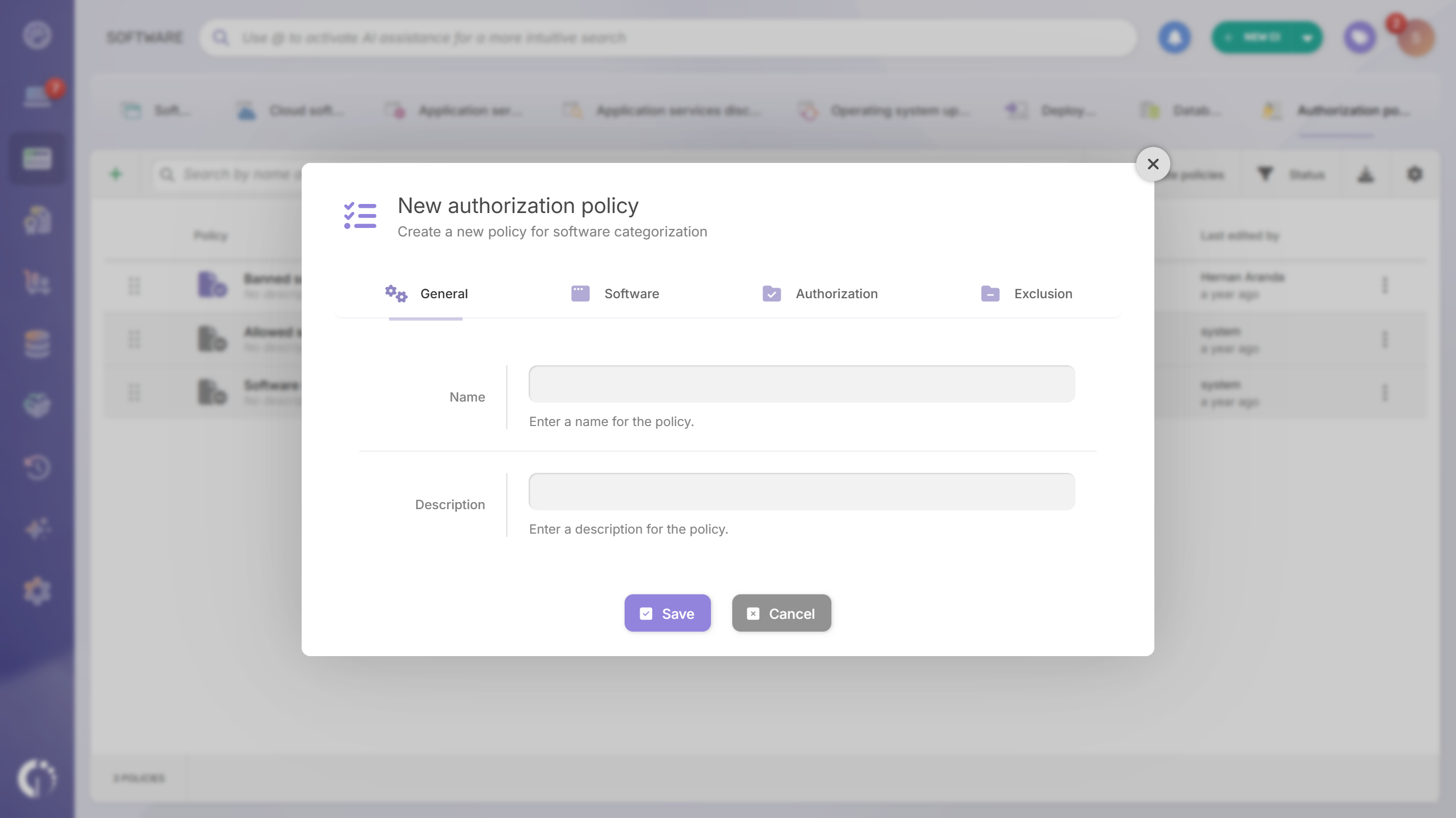 Creating an authorization policy with InvGate Asset Management. 