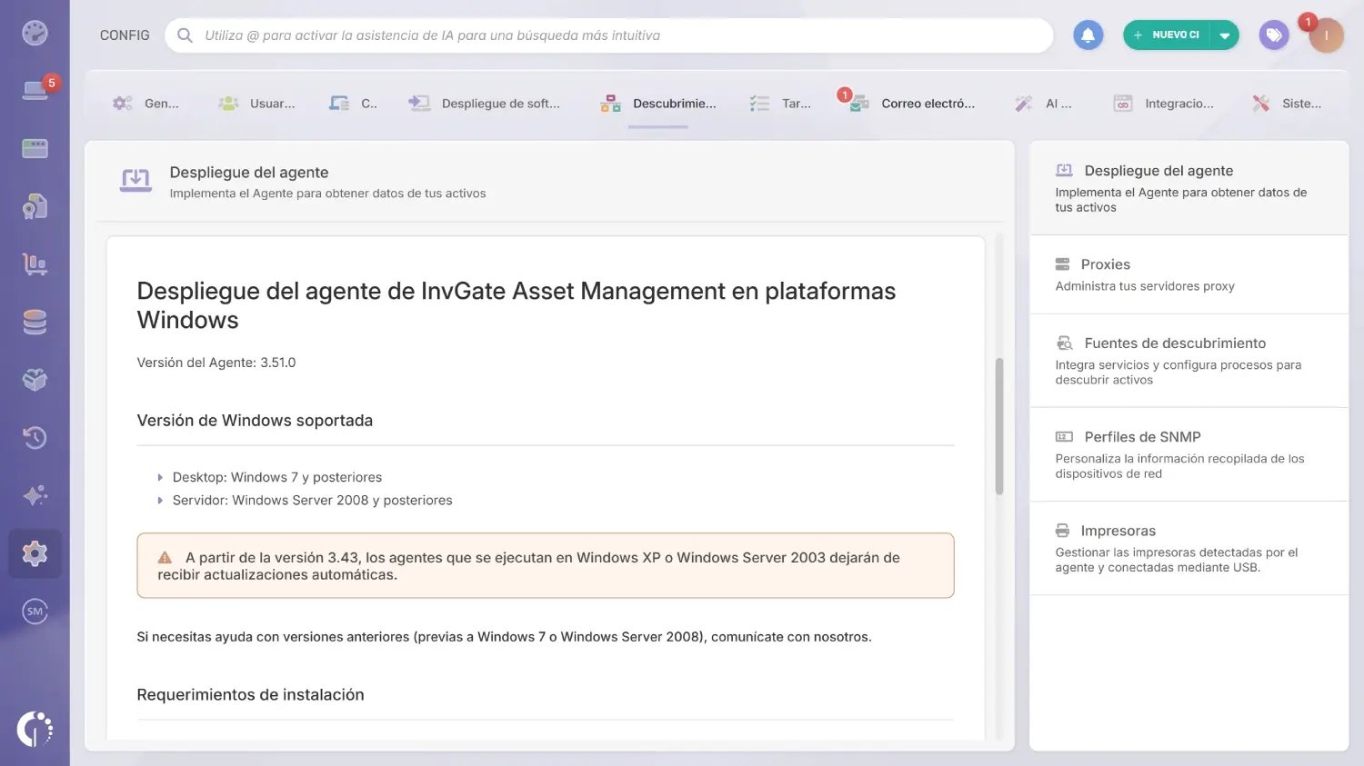 Instalando el Agente de InvGate Asset Management.
