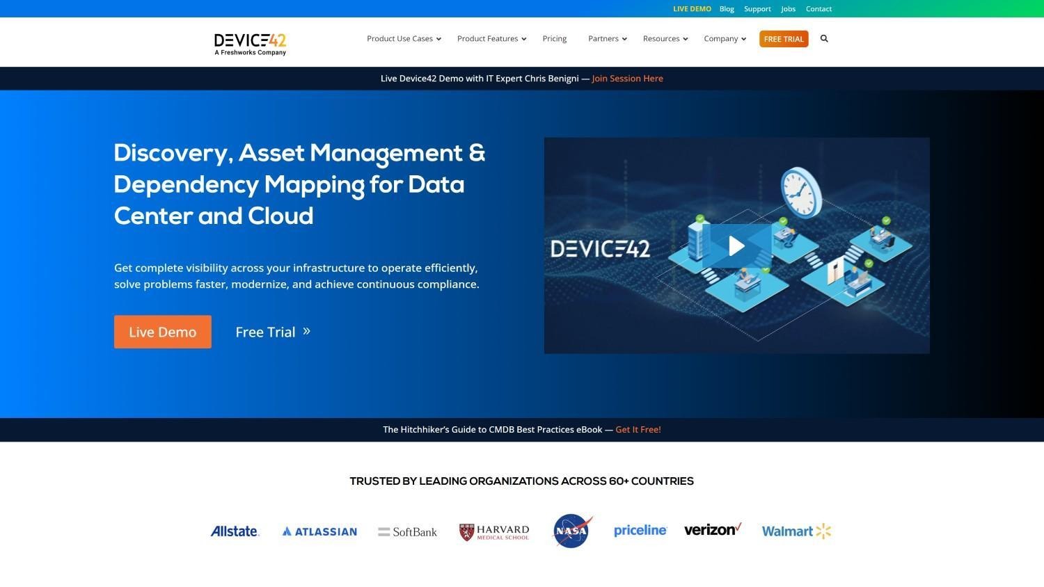 Screenshot of the Device42 website.