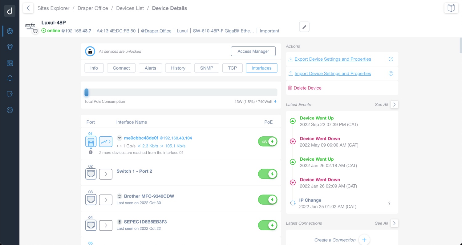 Domotz's interface.