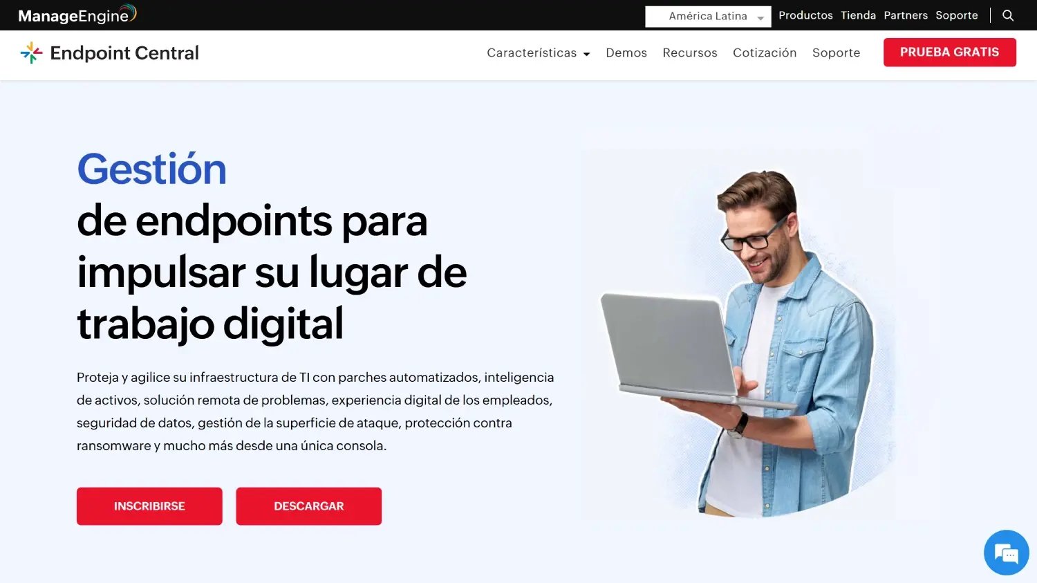 Captura de pantalla de la página web de Manageengine Endpoint Central.