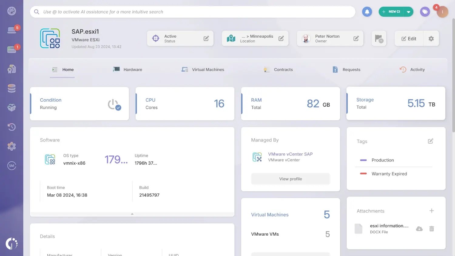 ESXI profile in Invgate Asset Management.