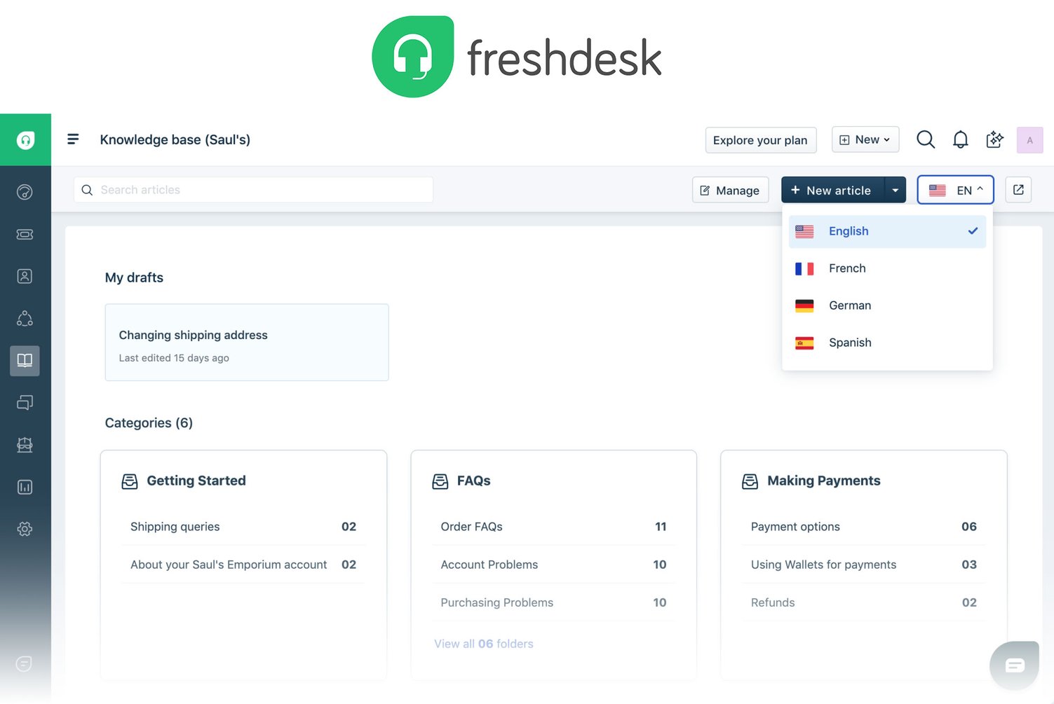 Example of Freshdesk's interface.