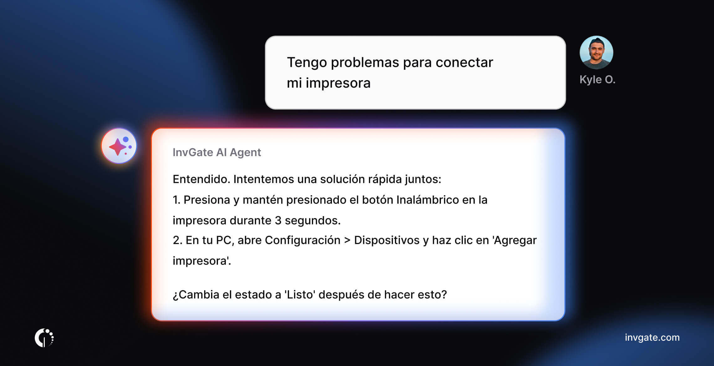 Ejemplo de la tercera capa de adopción de IA en ITSM dentro de InvGate Service Management.