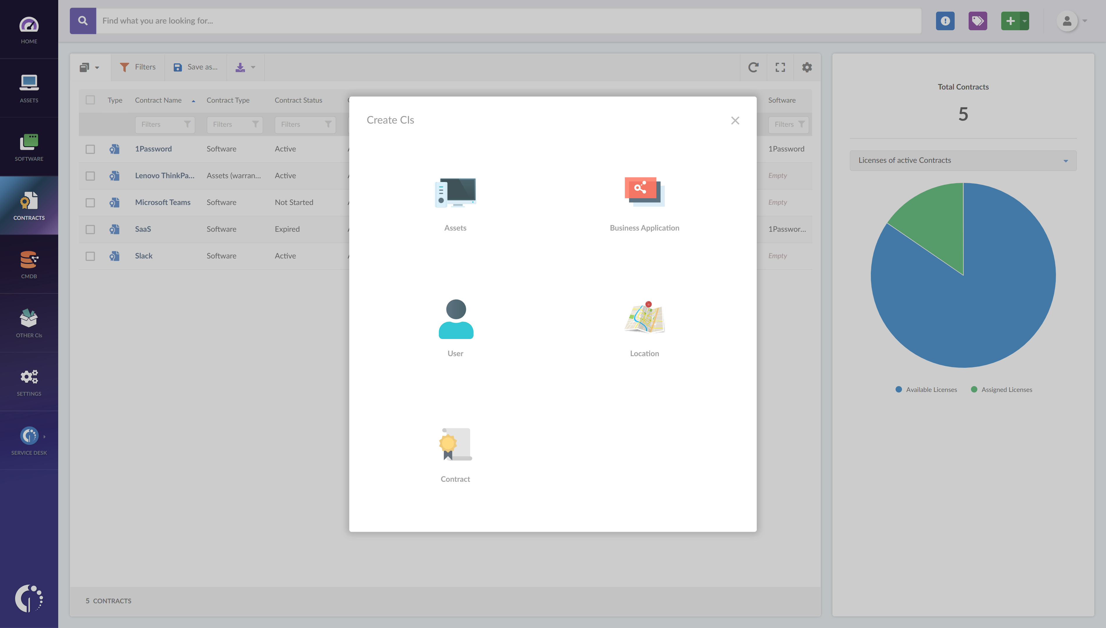 For software contracts, InvGate Insight already displays different types of common software agreements.