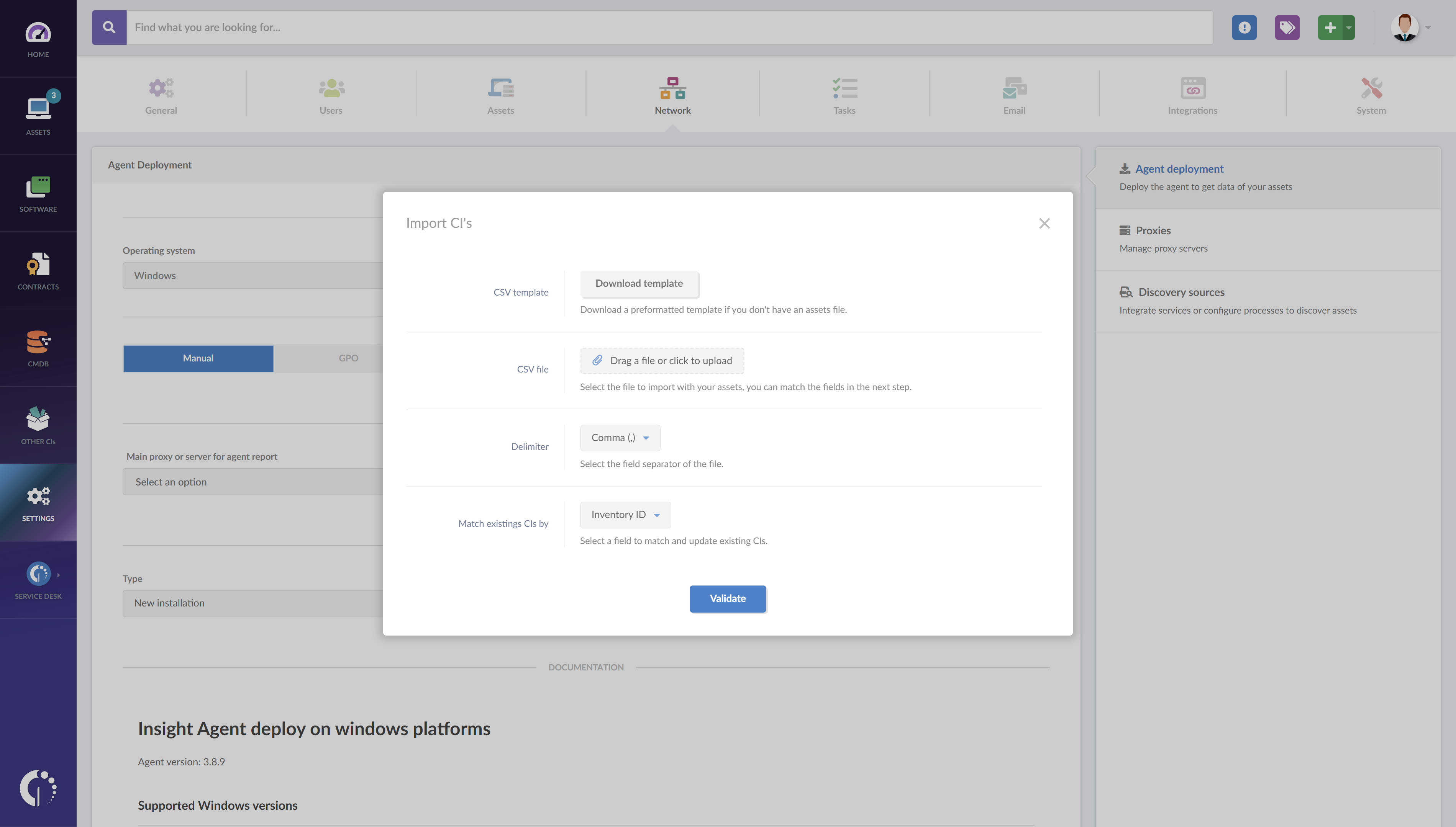 How to get a unified IT asset inventory with InvGate Insight: upload a XLS or CSV file.