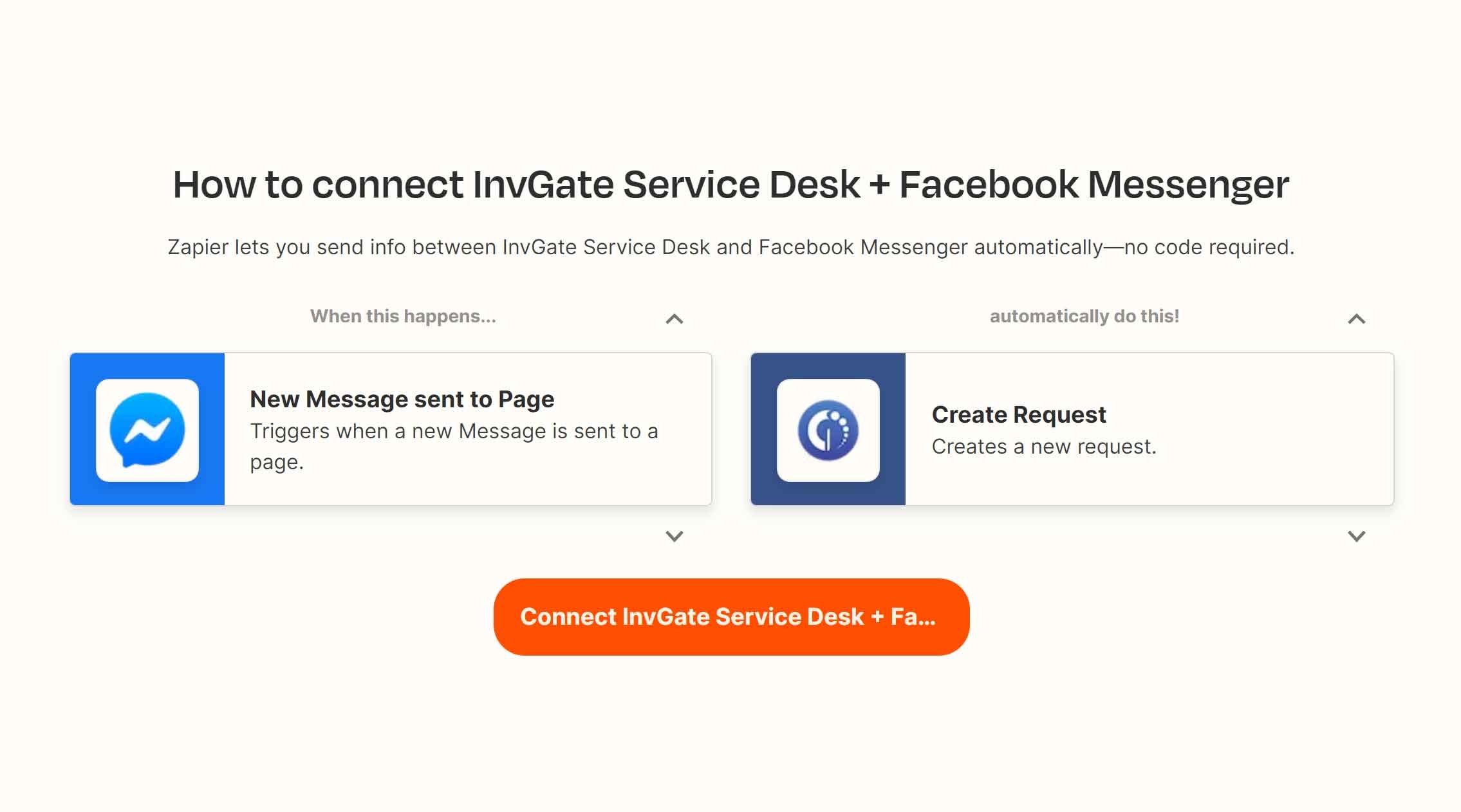 Integraciones de Zapier: integra InvGate Service Desk con Facebook.