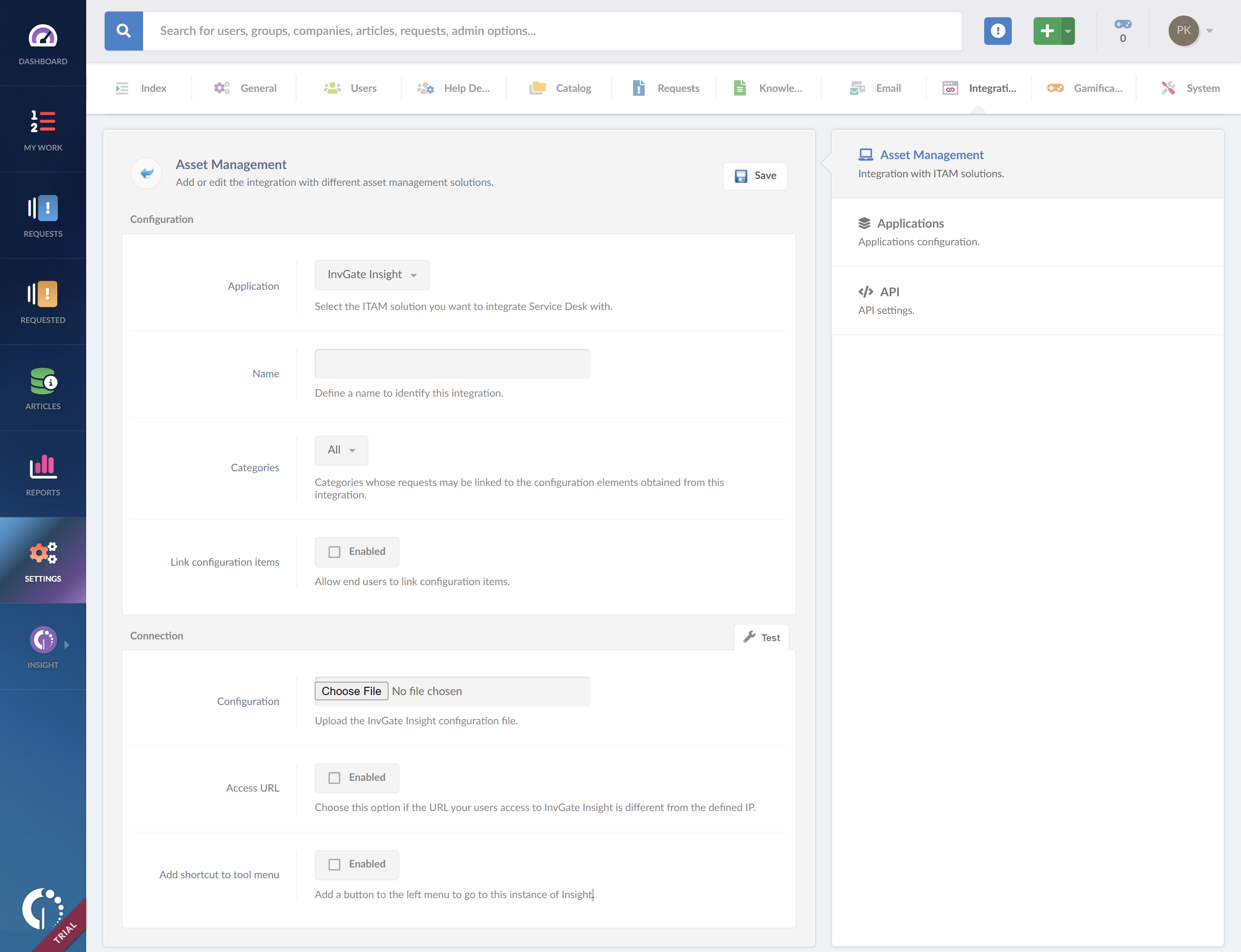 InvGate Service Desk’s integration with Insight is what’s called a native integration, as they are both InvGate’s products.