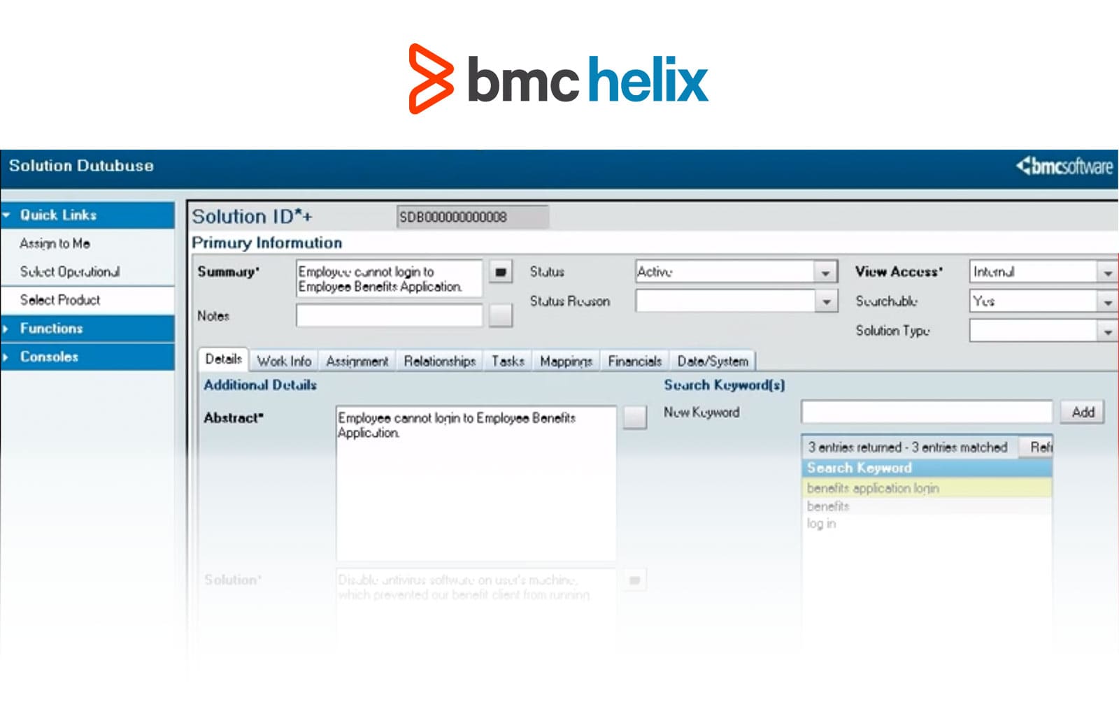 Ejemplo de interfaz de BMC Helix.